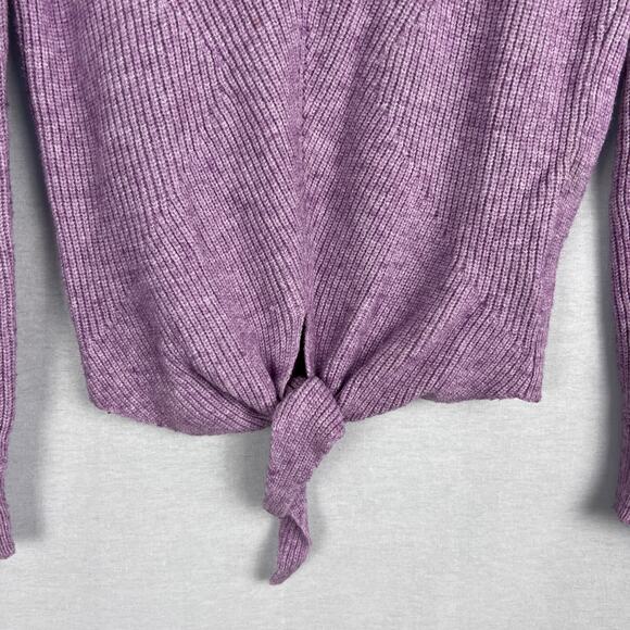 Anthropologie Sweater Purple Pointelle Tie Front Pullover Feminine Cozy Fall - Picture 4 of 7